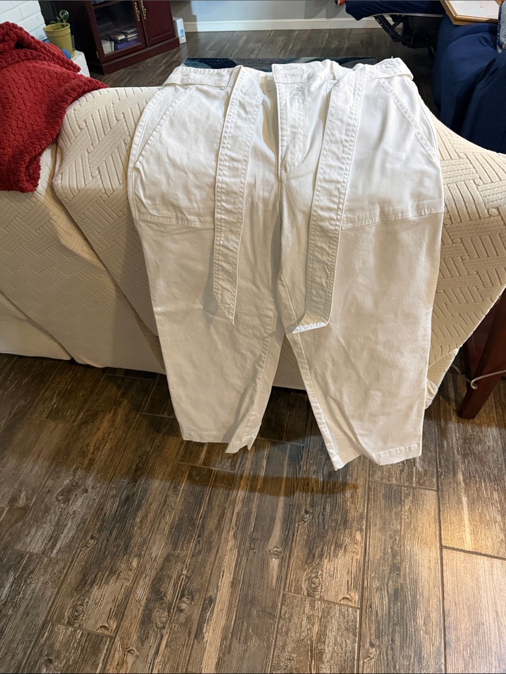 LOFT White Cotton Tie-Waist Chinos